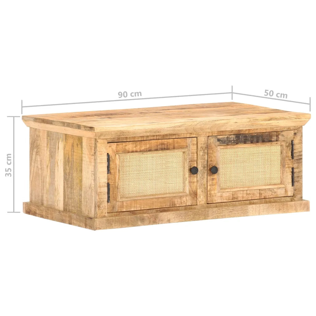 Tavolino da salotto | Tavolino da caff¨¨ | Tavolino da Soggiorno 90x50x35 cm Legno Massello di Mango e Canna