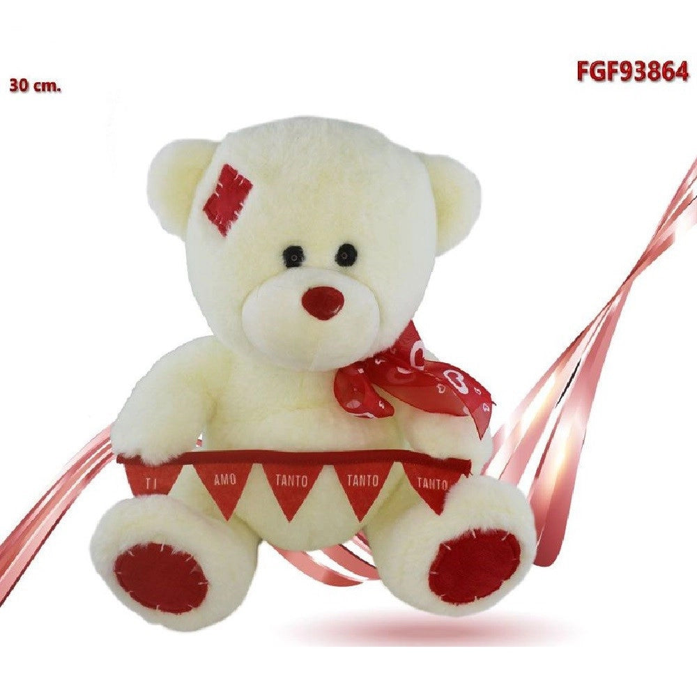 Trade Shop - Orso Peluche Con Fiocco Festone Ti Amo Tanto Tanto Tanto 30cm San Valentino 93864 -