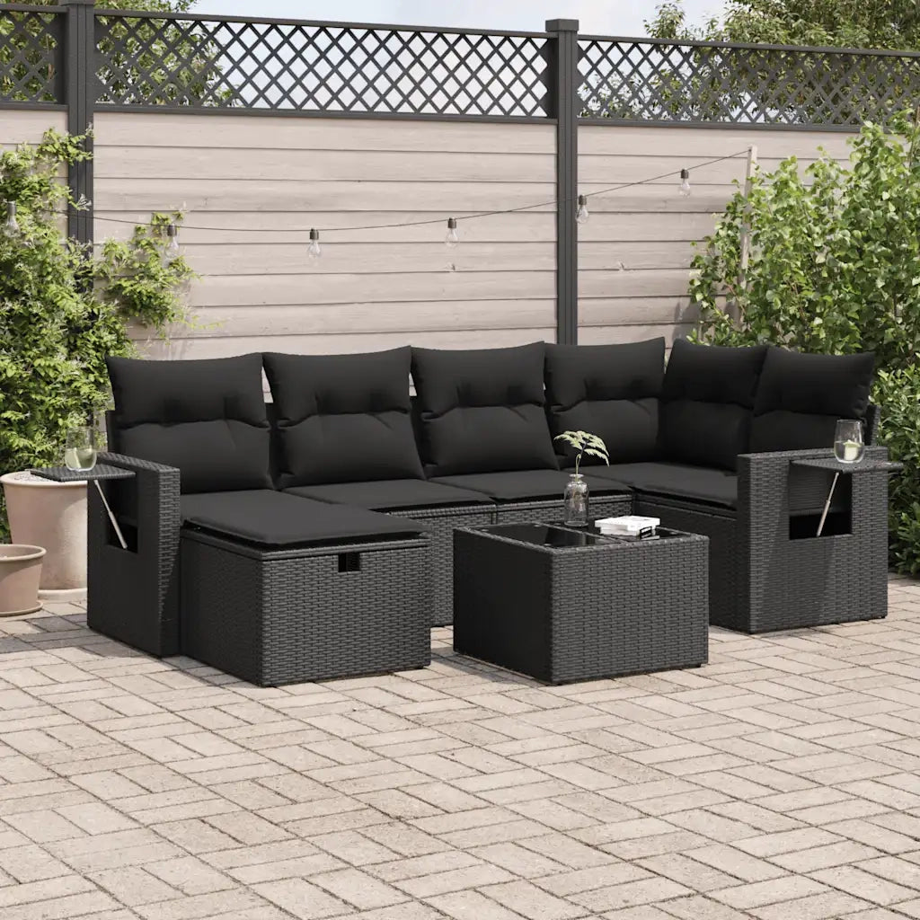 vidaXL Set Divani da Giardino con Cuscini 7pz Nero Polyrattan