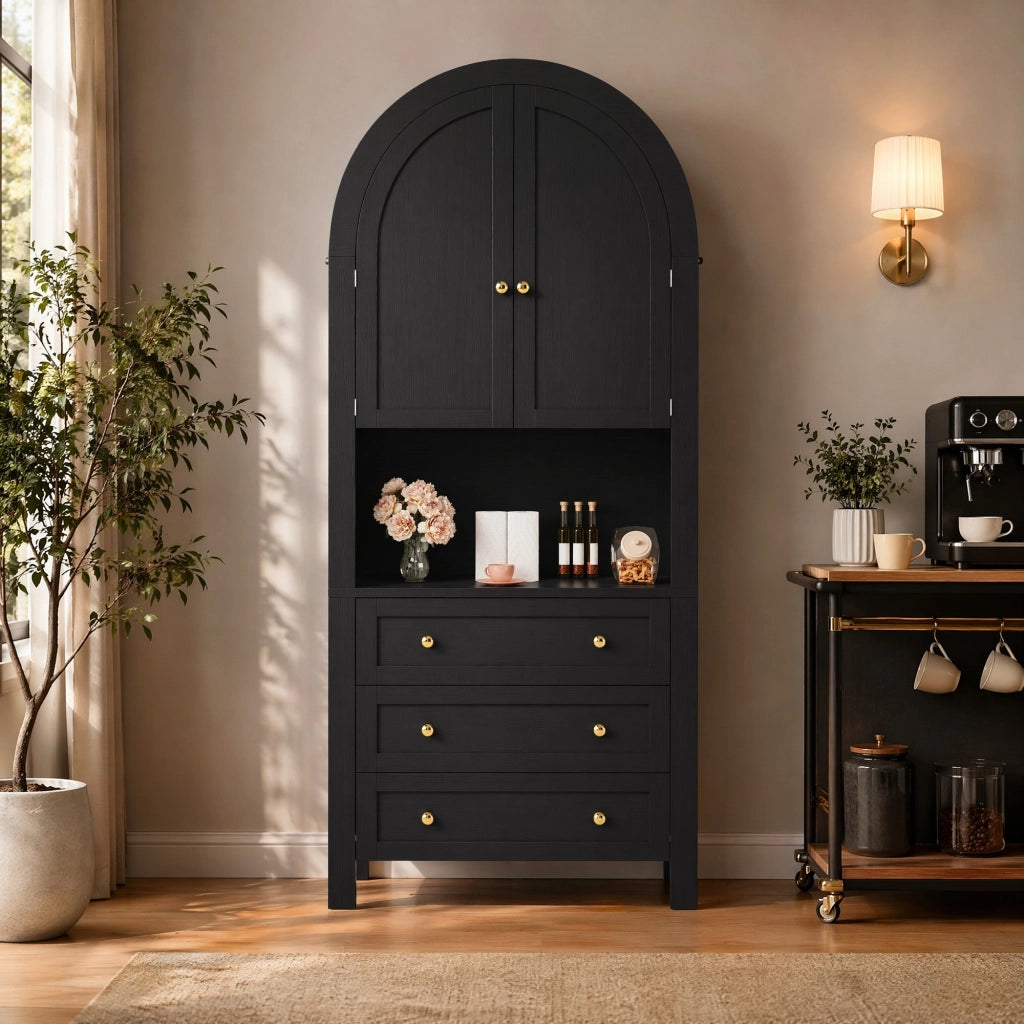 ARMADIO Alto con 3 Cassetti e Ante 70x35x180 cm Nero MDF