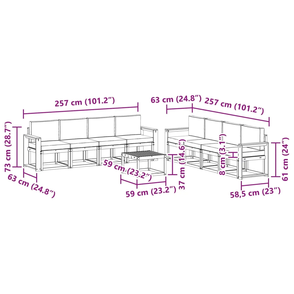 Set di divani da esterno 9 pz Bianco e Beige 3387427