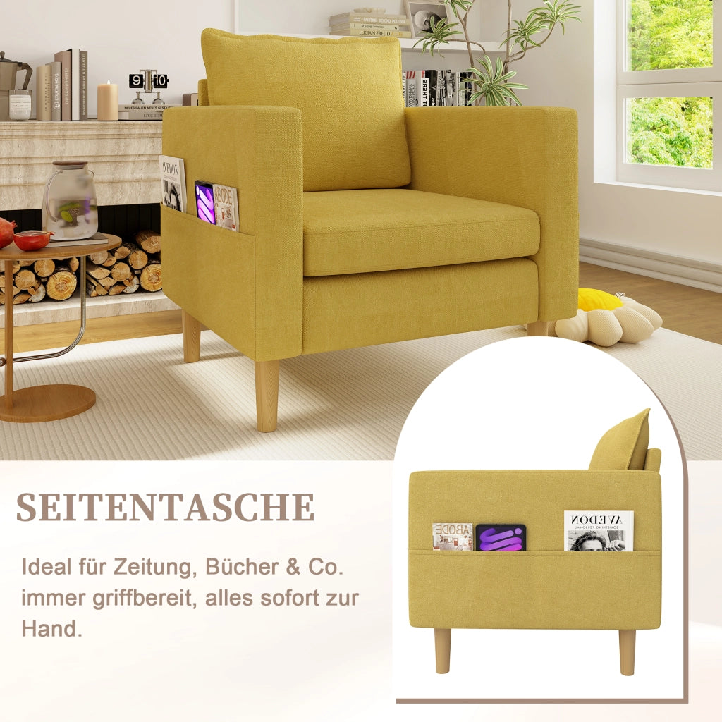 Poltrona relax con tasche laterali e cuscino; per lettura; in ciniglia; giallo senape