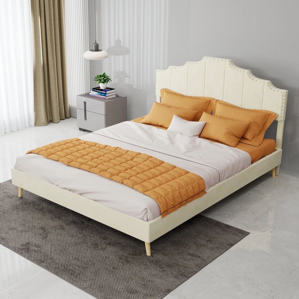 letto moderno in tessuto e metallo beige 140 x 200 cm