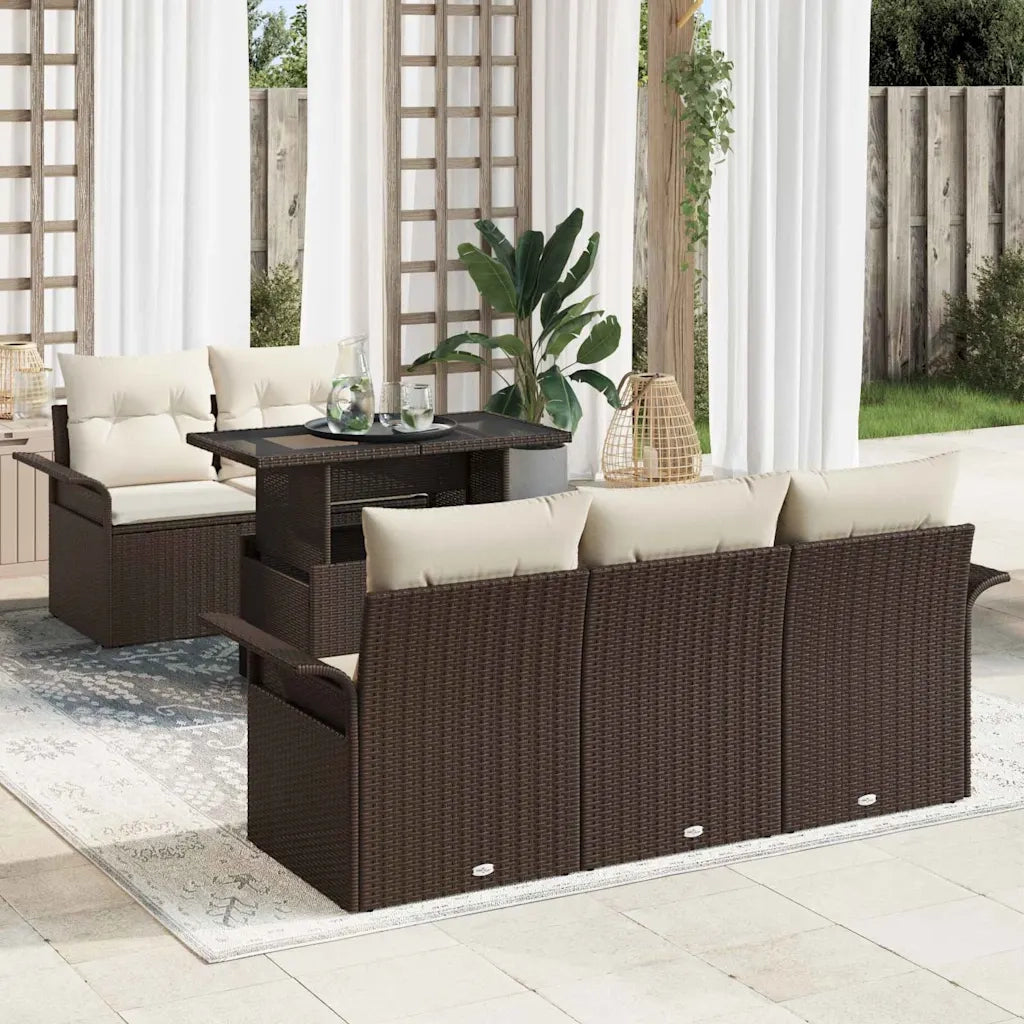 Set Divano da Giardino 6 pcs Marrone Rattan in Polipropilene