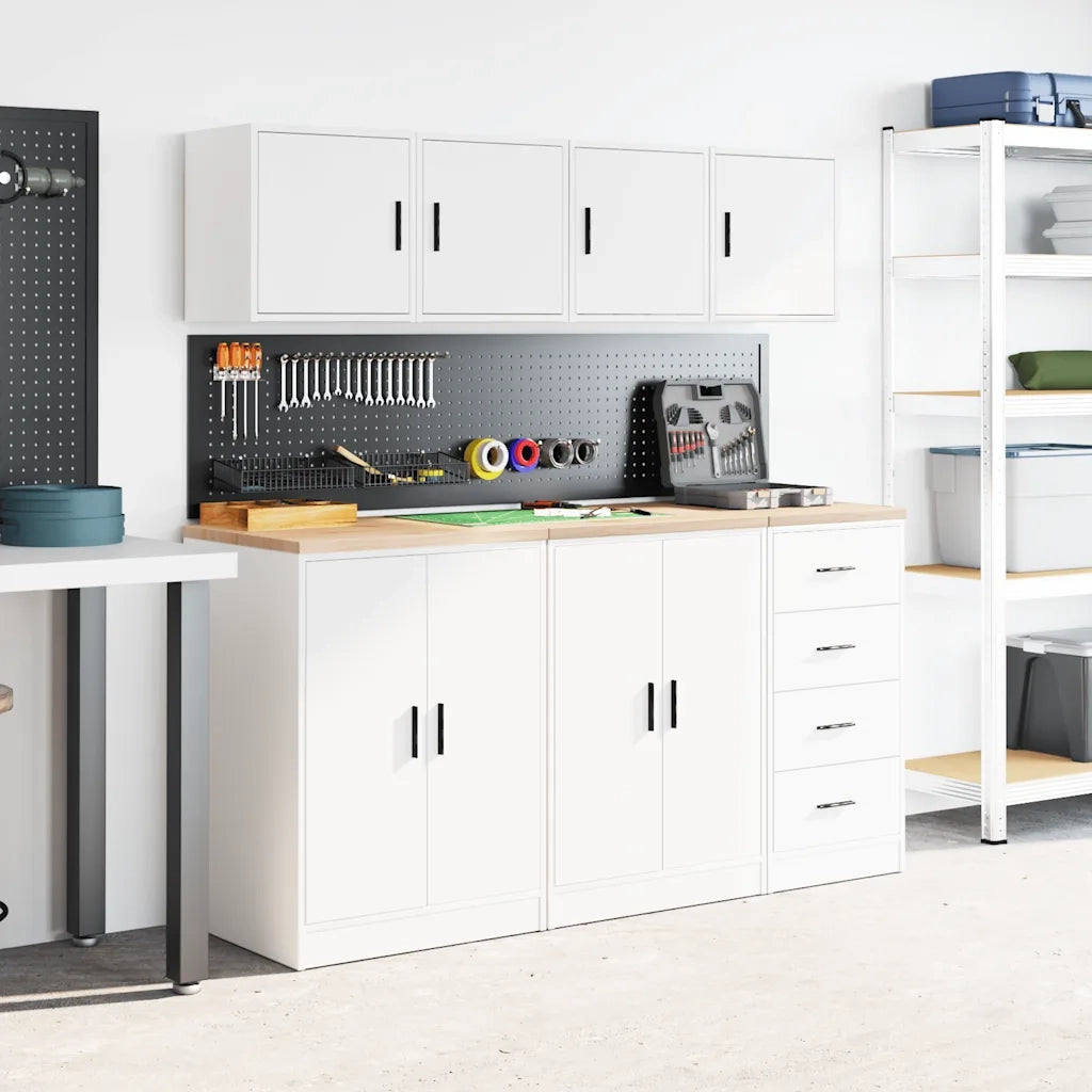 Pensili per Garage 2 pz Bianco in Legno Multistrato