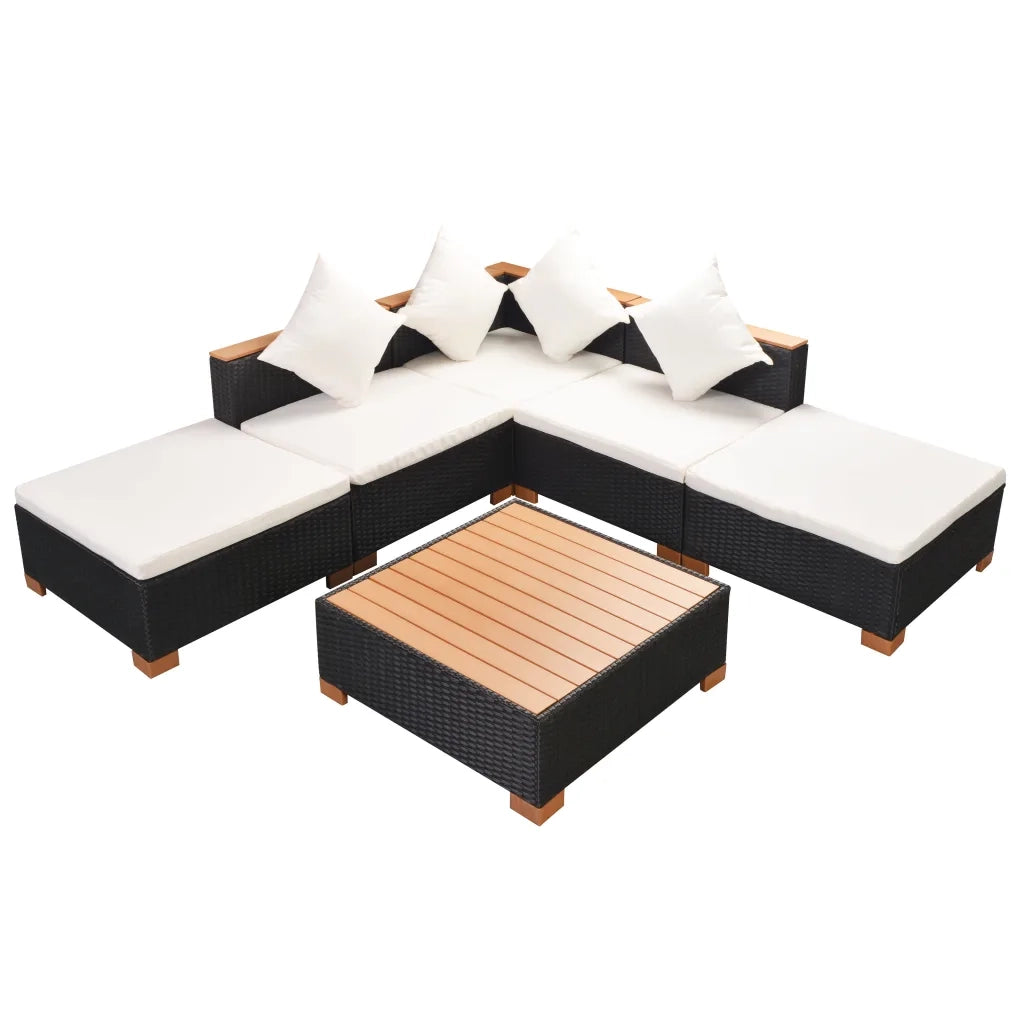 Set Divani da Giardino 6 pz con Cuscini in Polyrattan Nero 42755