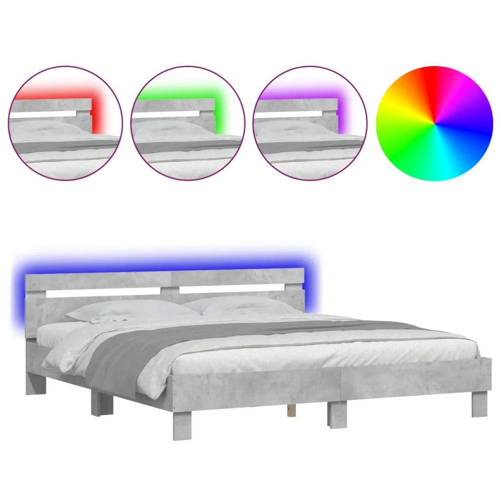 Giroletto con Testiera e LED Grigio Cemento 200x200 cm 3207521