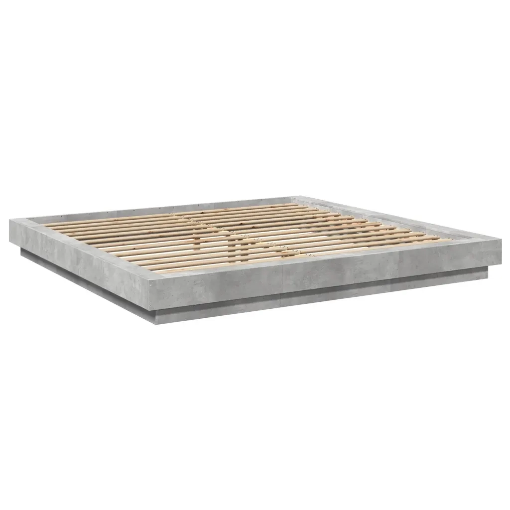 Letto matrimoniale | Letto per adulti | Giroletto Luci LED Grigio Cemento 180x200 cm Legno Multistrato