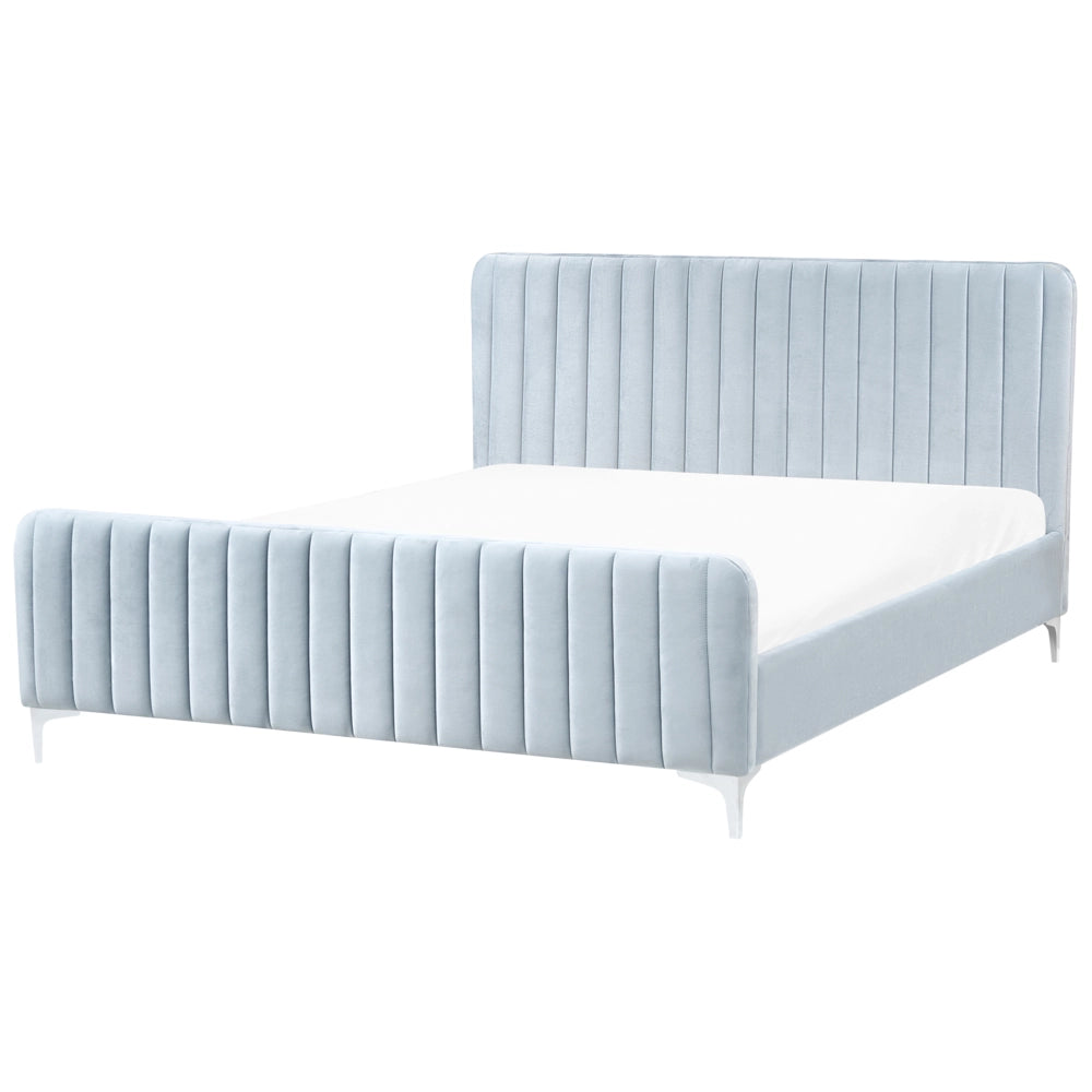 Letto con rete in velluto azzurro 180 x 200 cm testata imbottita gambe moderne in metallo