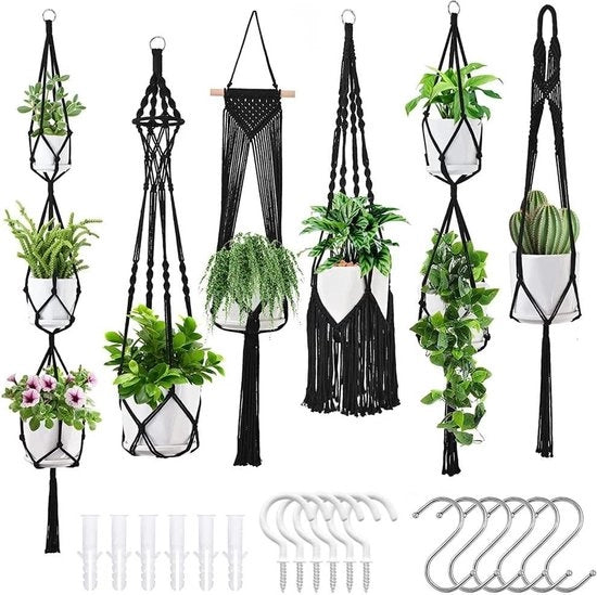 Set di 6 vasi da giardino in macramé per piante da interni con kit di sospensione