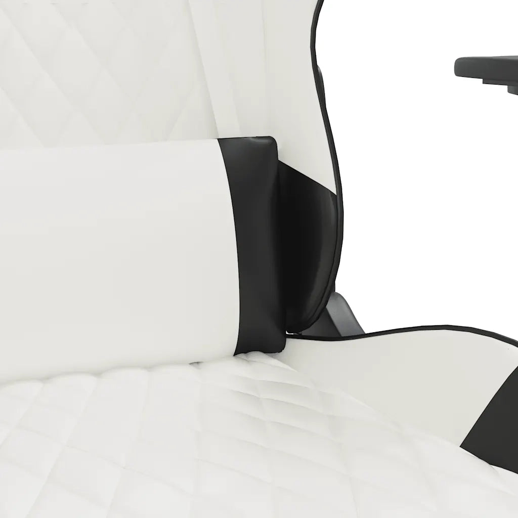 Sedia da Gaming | Sedia da e-sports Massaggio Poggiapiedi Bianco e Nero Similpelle