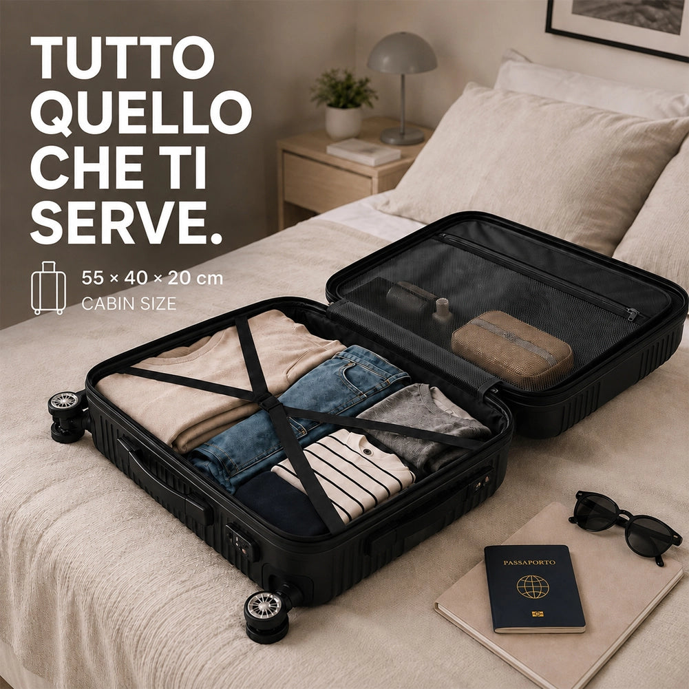Valigia Bagaglio a Mano 55x40x20 cm Nero Trolley Ortega Adatto Ryanair Easyjet