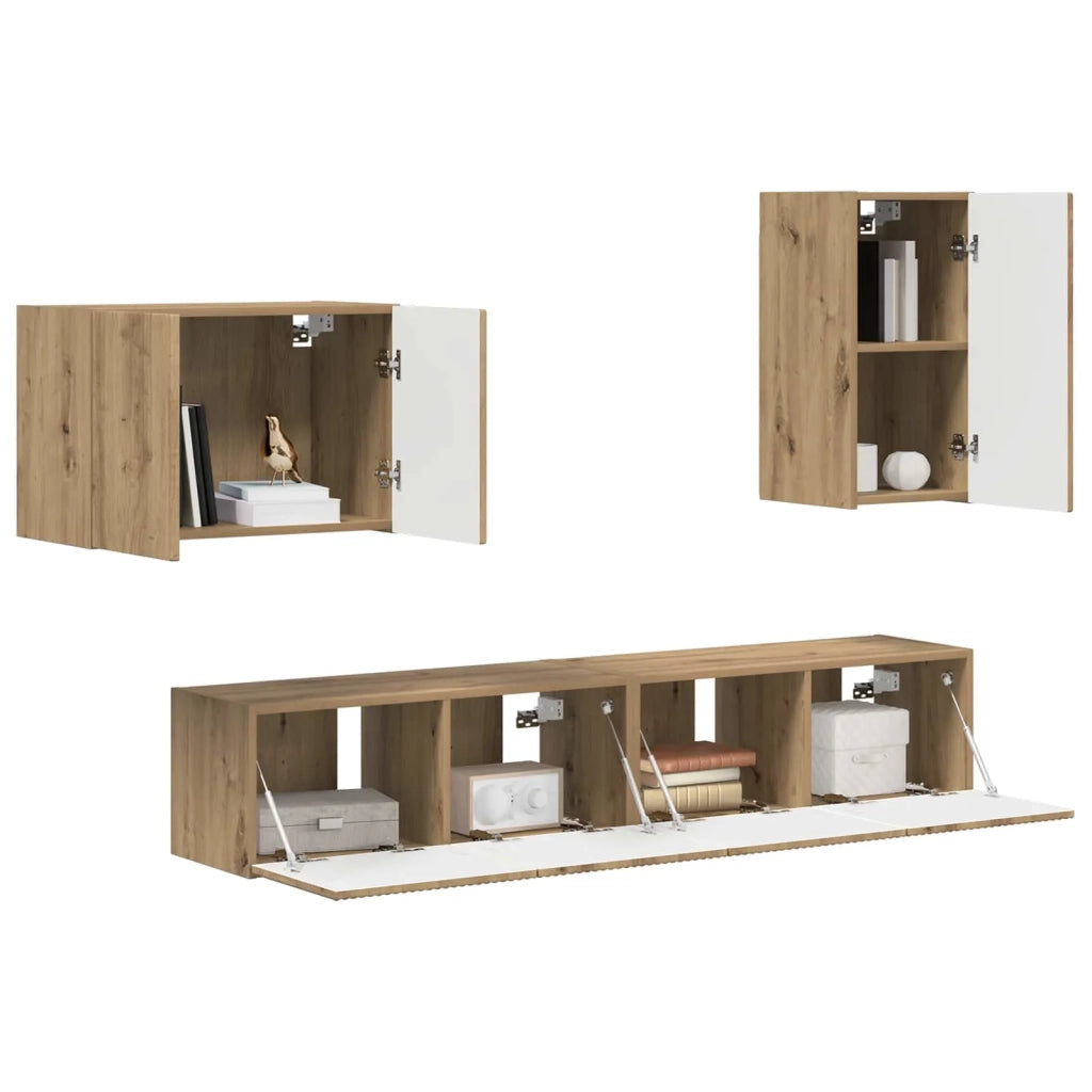 Set di Mobiletto da TV a Parete 4 pcs Rovere artigianale