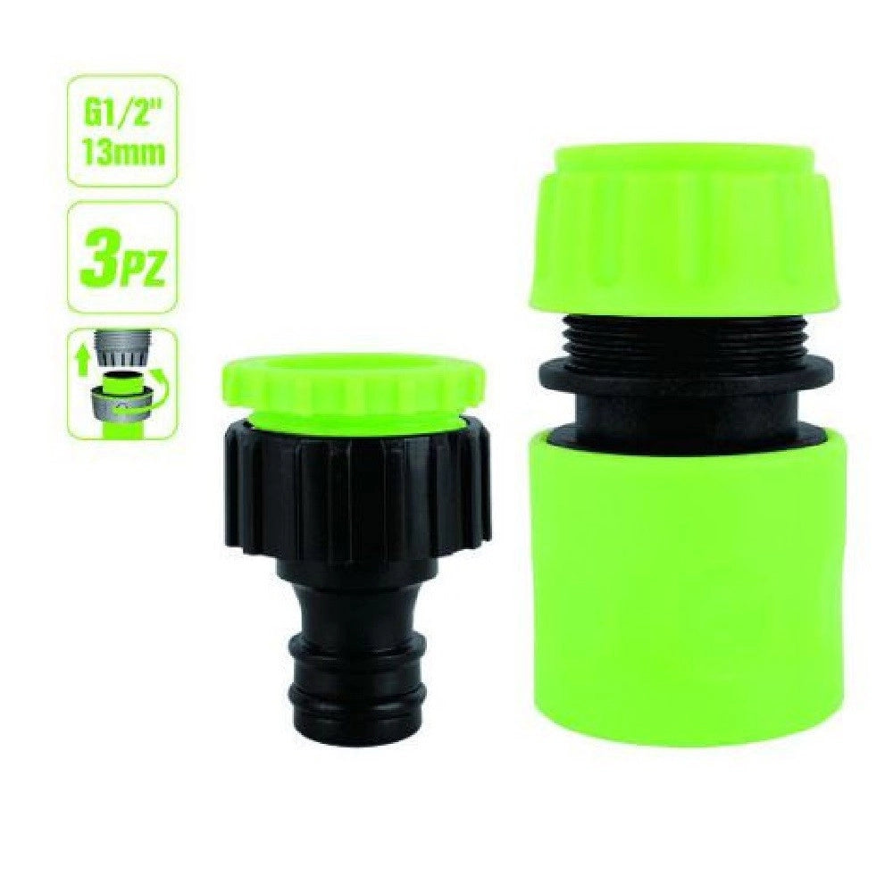 Trade Shop - Set 3pz Raccordo Giunzione Connettore Rapido Adattatore 1/2" Tubo Giardino 97767 -