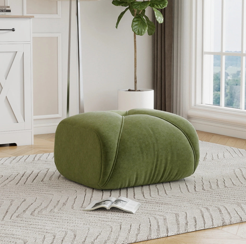 Pouf Elowin in Chenille Verde con Design Ergonomico e Struttura Robusta