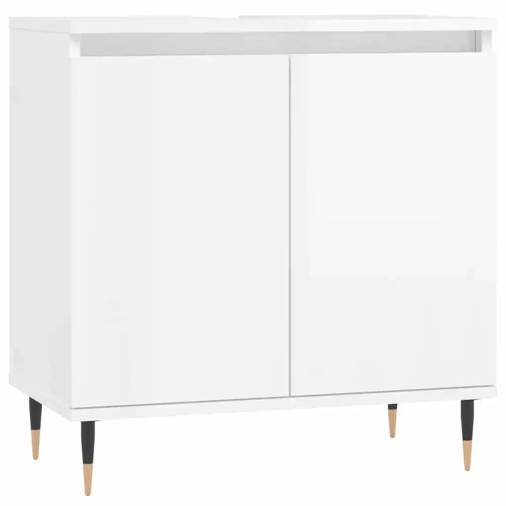 Armadietto Bagno | Armadio da bagno Bianco Lucido 58x33x60cm in Legno Multistrato