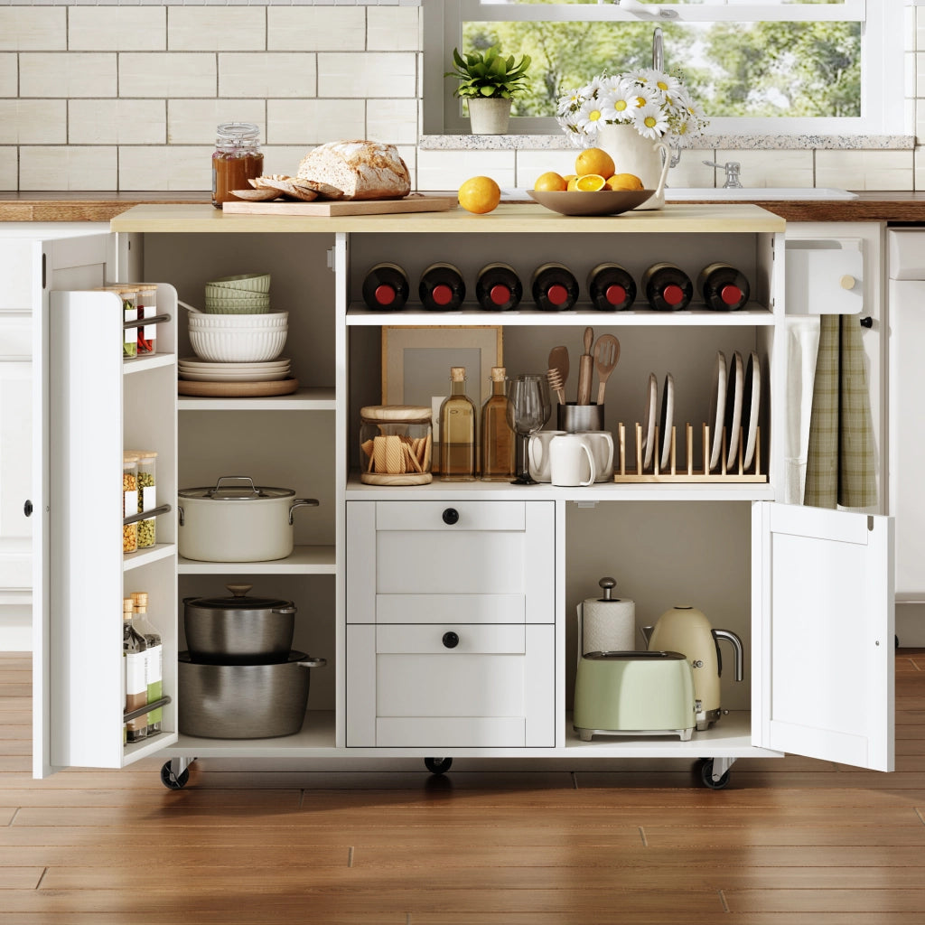 Credenza da cucina con 2 cassetti; portabottiglie e piano pieghevole - per cucina - 104×45×89 cm