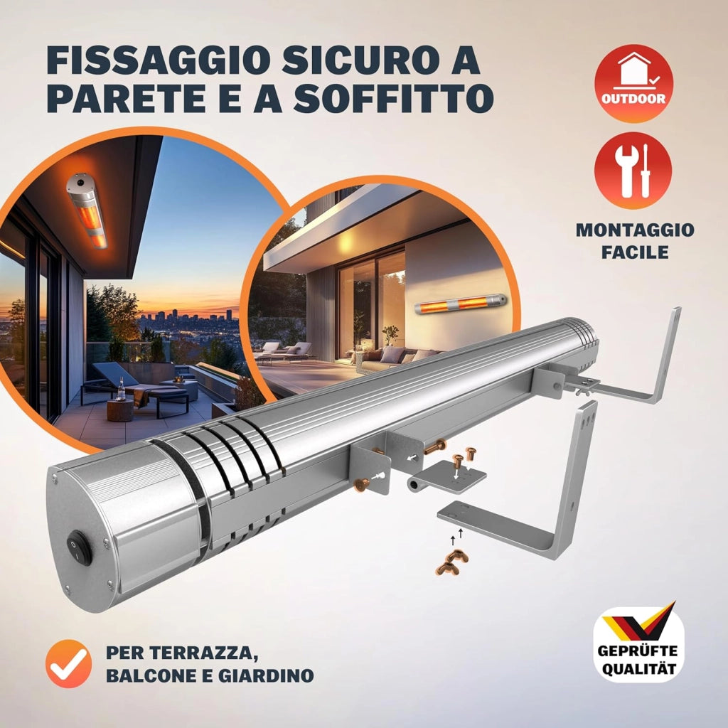 ® Stufa Elettrica a Infrarossi 3 Livelli di Calore 3000W Inclinabile di 90° Telecomando App IP55 Stufetta Fungo
