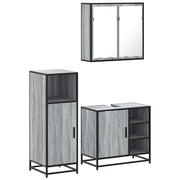 Set Mobili da Bagno | Armadio da bagno 3 pz Grigio Sonoma in Legno Multistrato