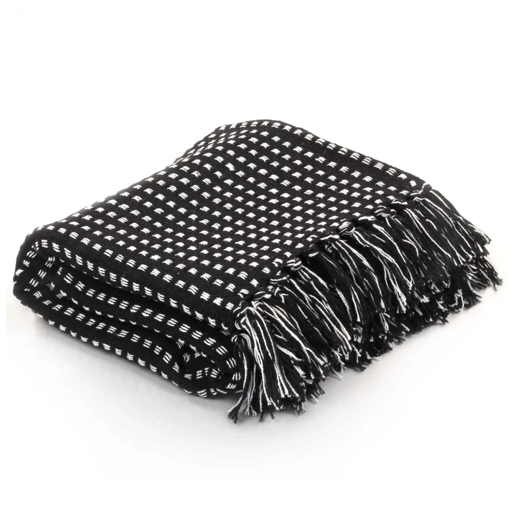 Copriletto in Cotone Motivo a Quadri 125x150 cm Nero cod mxl 77931