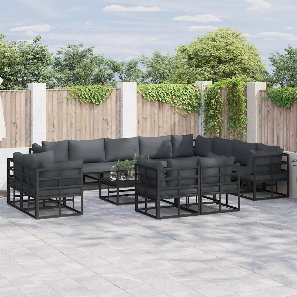 Set Divano da Giardino con cuscino 12 pcs Nero Alluminio 3378934