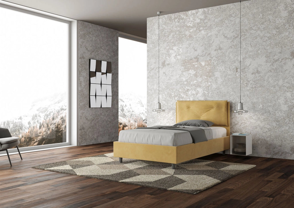 BS COM Letto una piazza e mezza contenitore imbottito 130x210 microfibra ocra Large