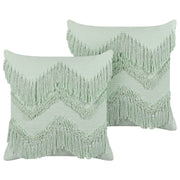 Set di 2 cuscini decorativi in cotone verde chiaro 45 x 45 cm con nappe stile boho con imbottitura