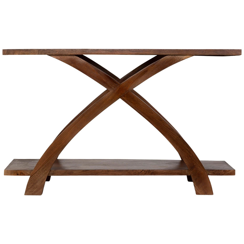 Tavolino da ingresso artigianale in legno marrone 122x45x76h cm