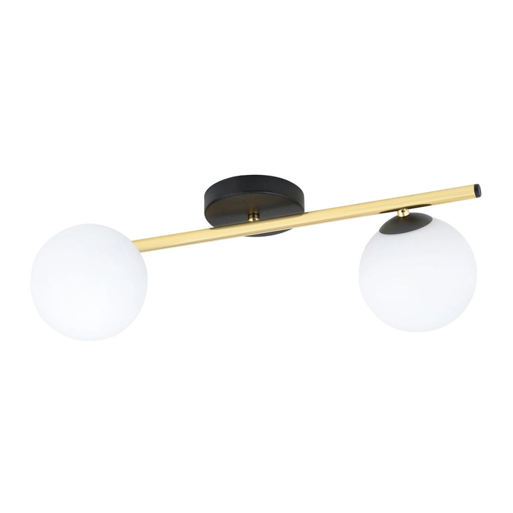 Lampada a sospensione SPLENDI in acciaio nero opaco e oro con sfere in vetro