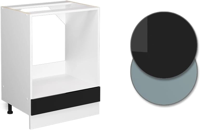Base universale R-Line, Nero lucido, 60 cm con grande nicchia, senza piano di lavoro, per la conservazione di attrezzi per la pulizia e utensili domestici