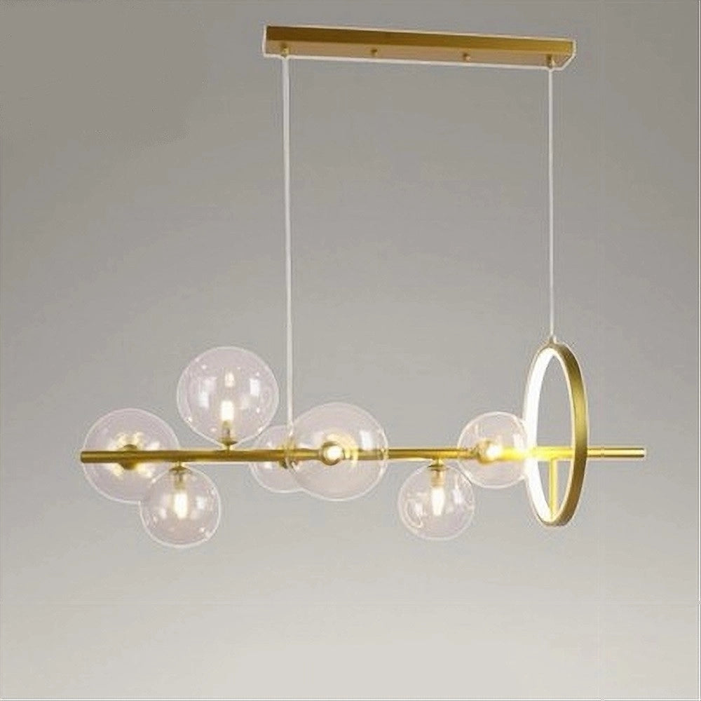 Trade Shop - Lampadario Moderno A Sospensione Oro 7 Sfere G9 Bolle In Vetro Con Cerchio 71683 -