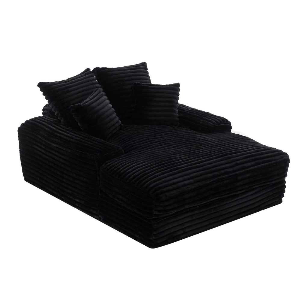 Chaise longue in velluto a coste nero con 4 cuscini