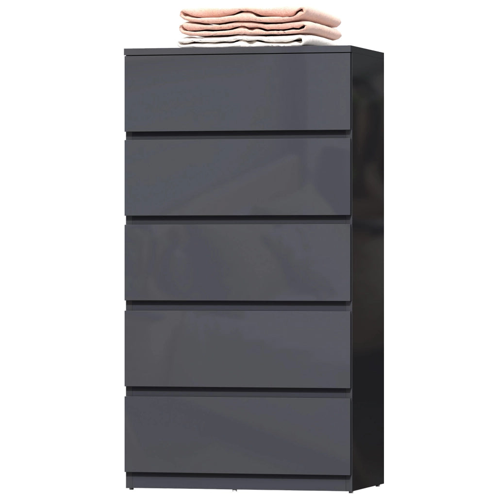 Cassettiera 5 cassetti lucida ¨C zephmum ¨C 53x34x100 cm grigio