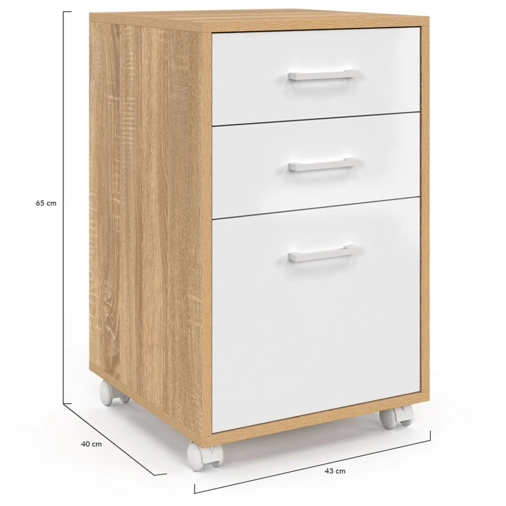IDMarket - Piedistallo per scrivania JON con supporto per stampante a 3 cassetti, legno e bianco