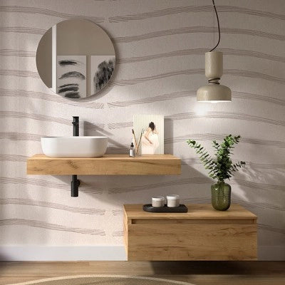 Composizione bagno con mensolone 100 cm e cassettiera sospesa 80 cm in rovere africa - Sumo