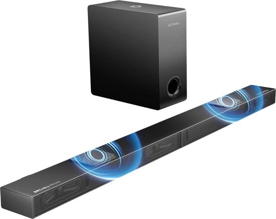 Sistema Home Theater Soundbar con Subwoofer - 3D Sound Surround - Dolby Atmos - Bluetooth - Nero