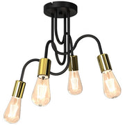 Plafoniera industriale metallo nero-oro Dow 4xE27 Luminex
