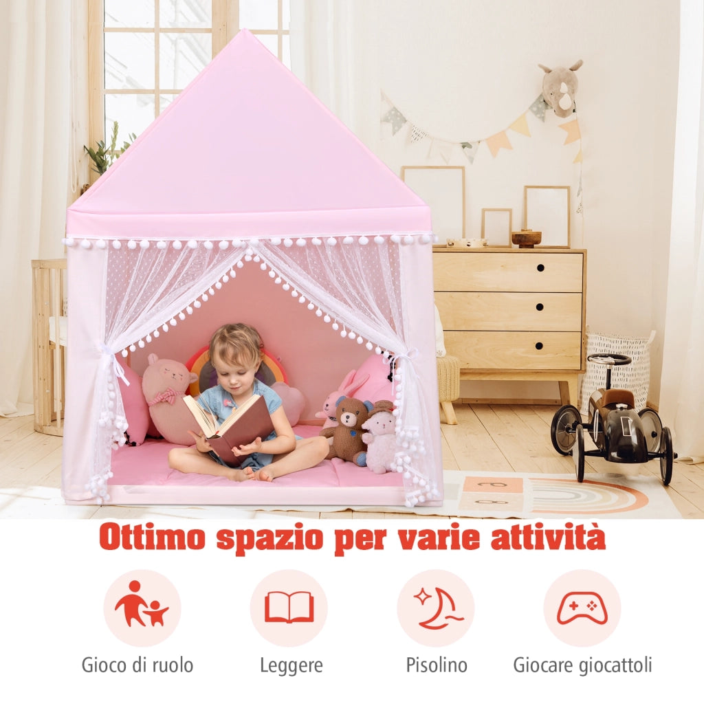 Casetta giocattolo per bambini, Casa grande e resistente con solida struttura di legno Rosa