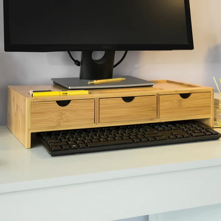 Supporto monitor pc da scrivania con 3 Organizzatore cassetti L51*P25*A12 cm, legno massiccio di bambÃ¹ BBF03-N