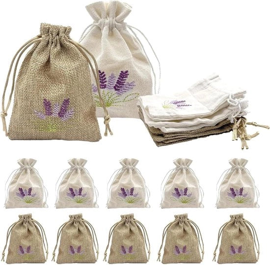 Borse Lavanda Piccole di Cotone e Lino Borse Profumate per Armadi e Imballaggio di Regali (Lotto da 10, 10 x 14 cm)