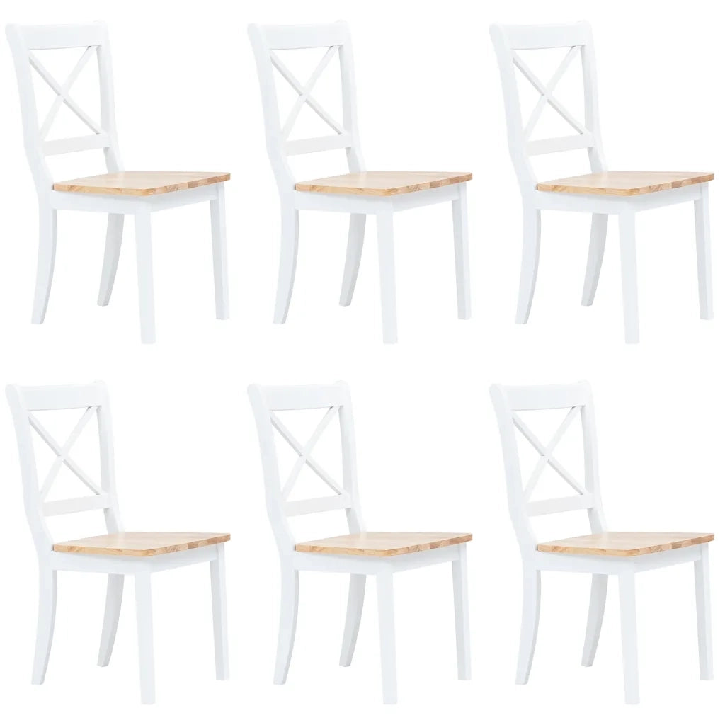 Sedie da Pranzo 6 pz Bianco e Legno Chiaro in Massello di Hevea cod mxl 31482