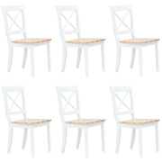 Sedie da Pranzo 6 pz Bianco e Legno Chiaro in Massello di Hevea cod mxl 31482