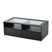 Tavolino da salotto LED con 2 cassetti e 2 vani aperti; piano in vetro temperato; nero; 100 × 50 × 35 cm