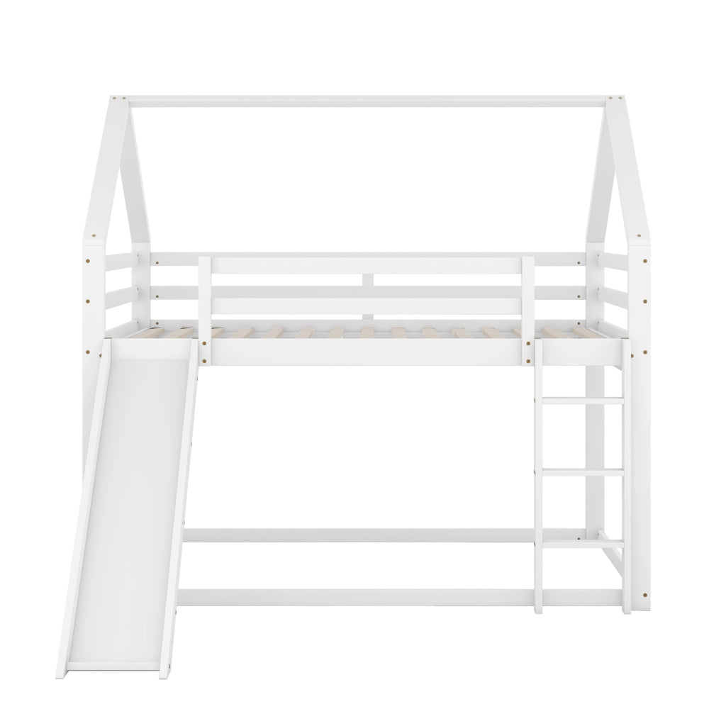 Letto a castello con scivolo e scala in pino bianco 140x200 cm