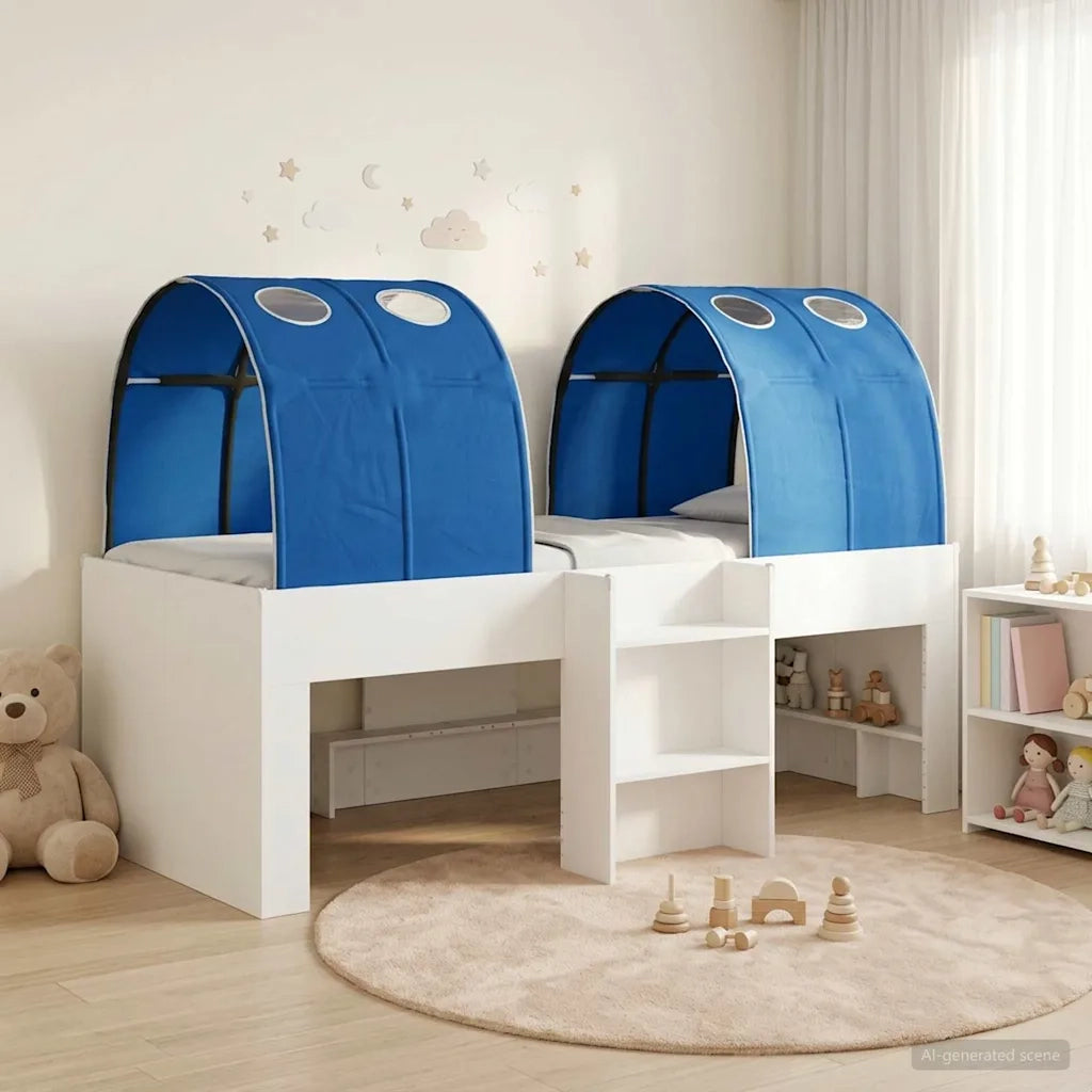 Letto singolo | Letto per adulti | Letto con Tunnel 4 pcs Bianco e Blu Legno ingegnerizzato