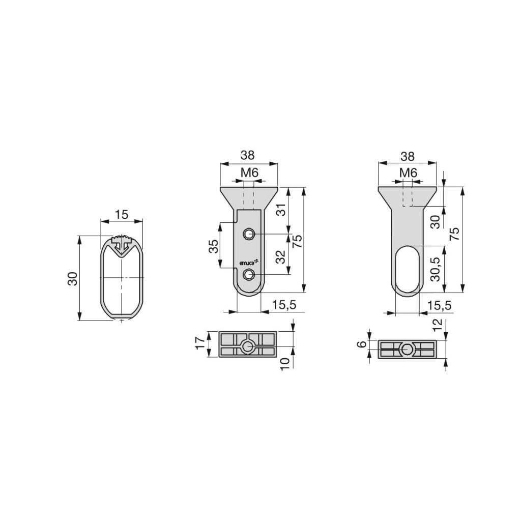 Kit Tubo per Armadio Silk L 1,15 m Anodizzato Opaco Alluminio e Tecnoplastica Emuca