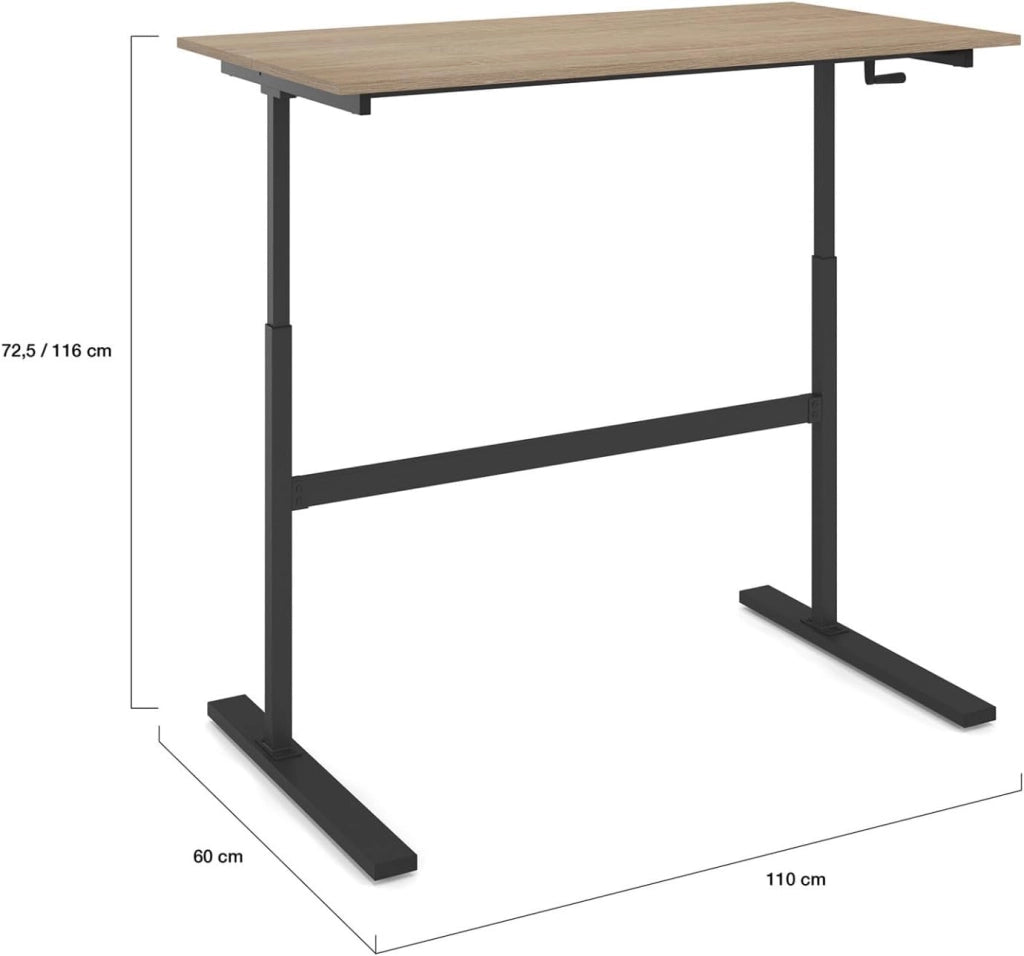 Scrivania JEANNE, diritta, sit/stand con manovella, altezza regolabile da 70 a 120 cm, legno di faggio e nero