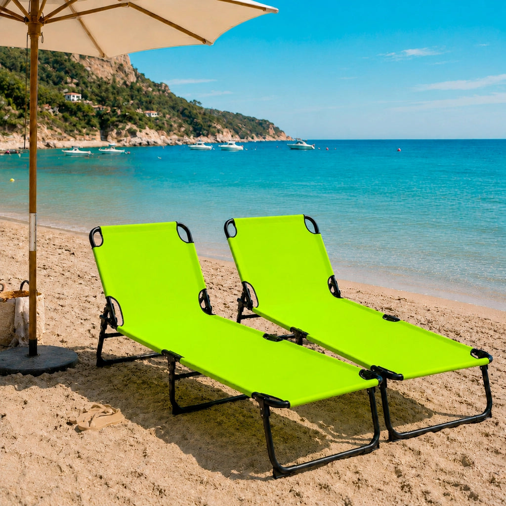 Lettino Sdraio Pieghevole Prendisole Con Schienale Reclinabile Regolabile Telaio In Metallo Nero Per Mare Piscina Giardino 187 x 53 x 24 Cm Verde Fluo
