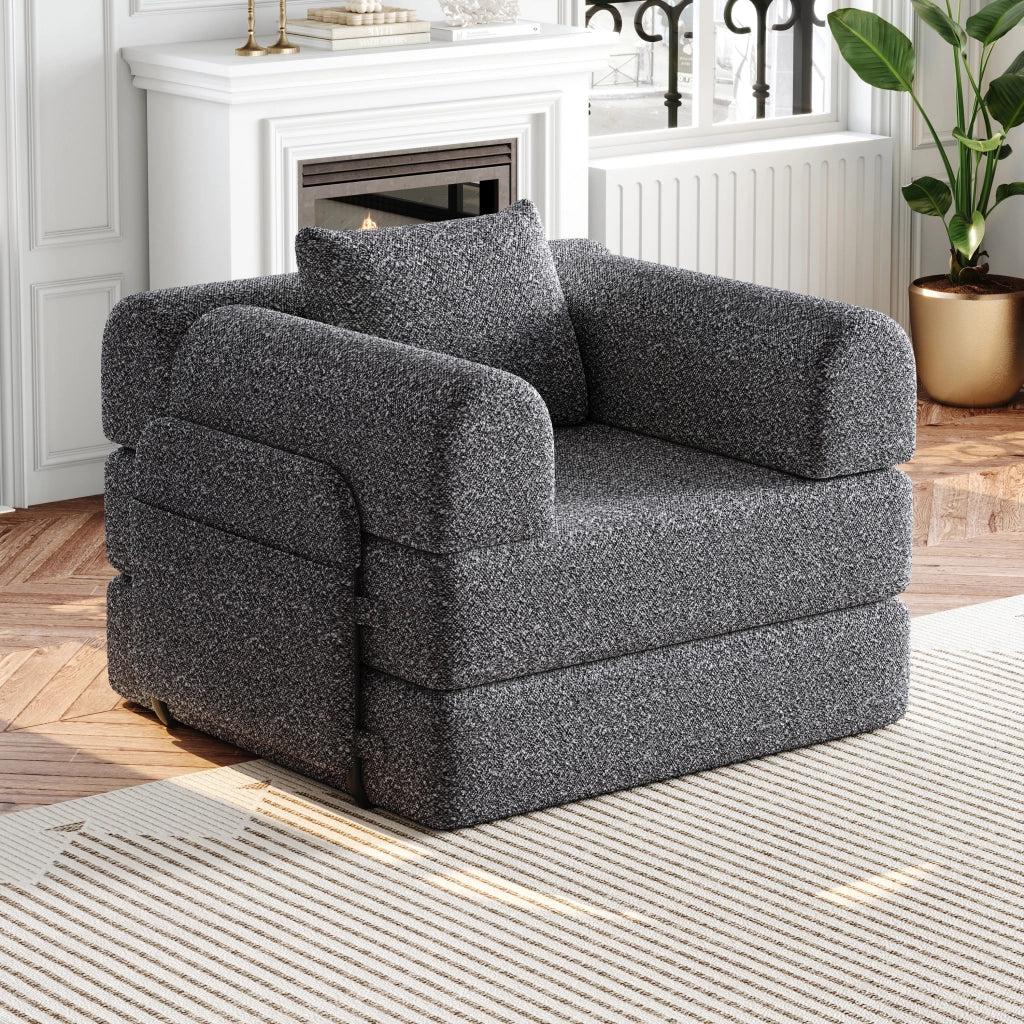 DIVANO LETTO 1 POSTO CHENILLE GRIGIO CON VANO BRACCIOLO