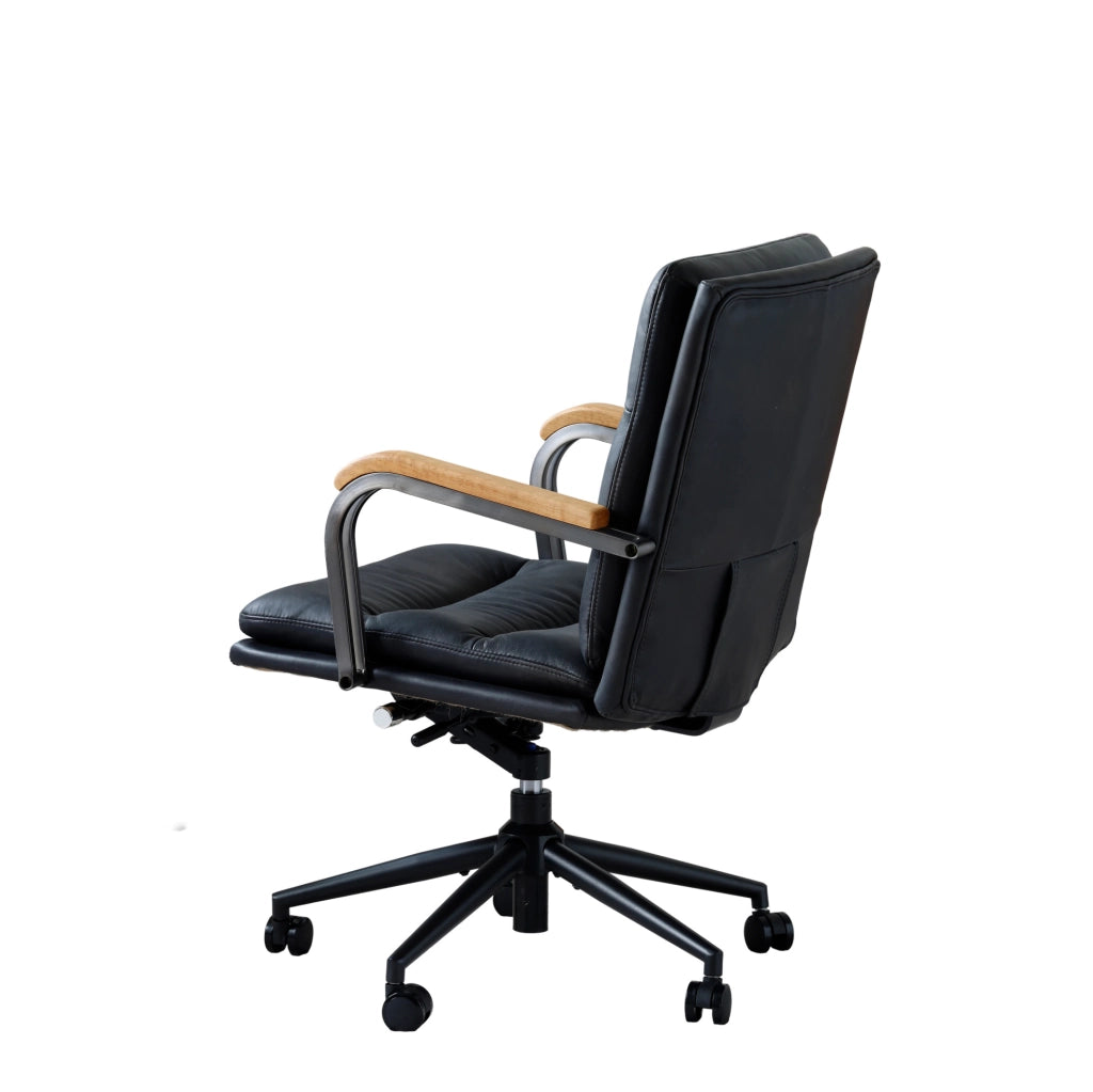 Sedia da ufficio girevole ergonomica regolabile in altezza; pelle e metallo; nera